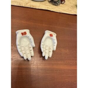Vintage Ceramic Hand ashtray ring holdersSet of 2 White Gold Red Japan Mid Moday